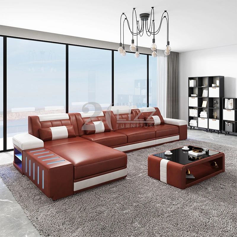 Modern Sectional Home Leisure Genuine Leather Smart Furniture Sofa Set