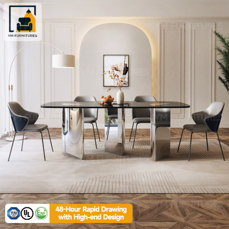 Custom Modern Stylish Glass Expandable Home Villa Round Dining Room Table Furniture