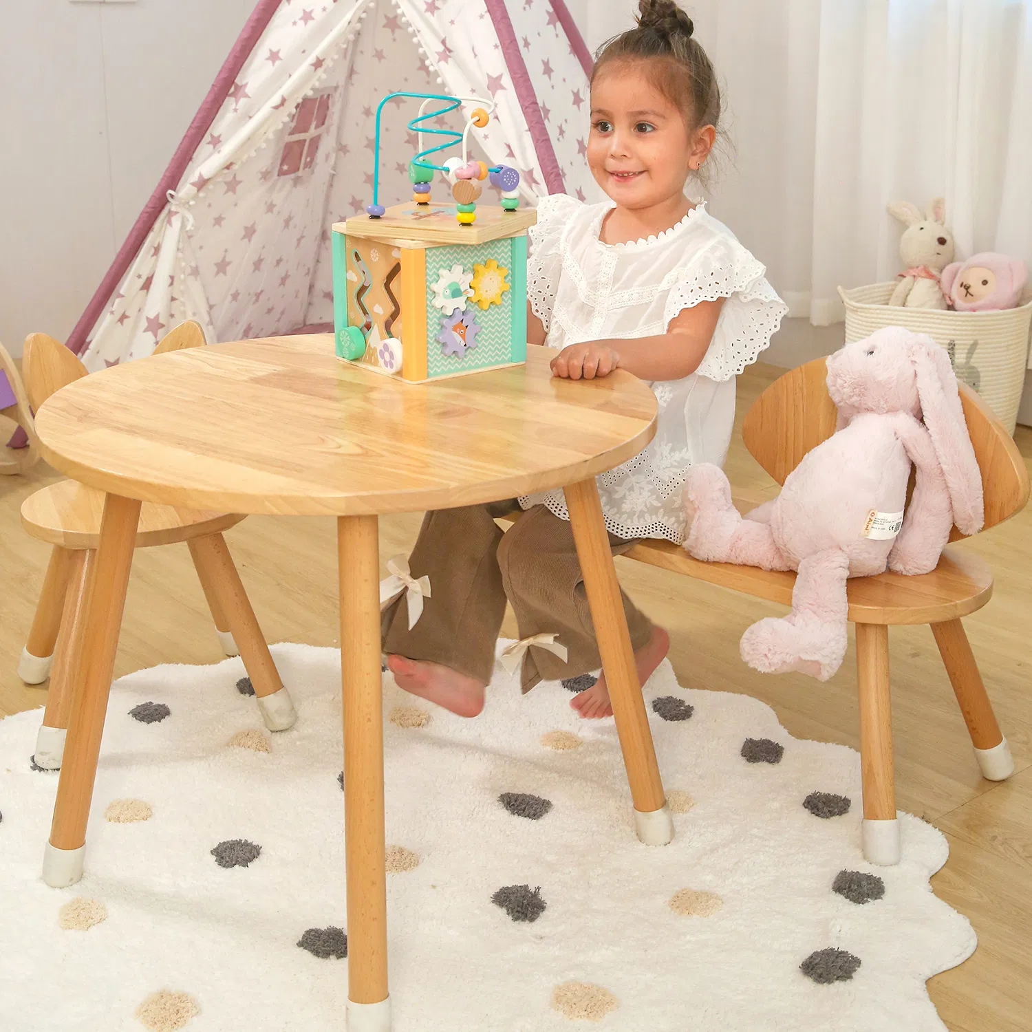 Stylish Kids Wood Furniture Set with Safe Rabbit Chair for Any Room