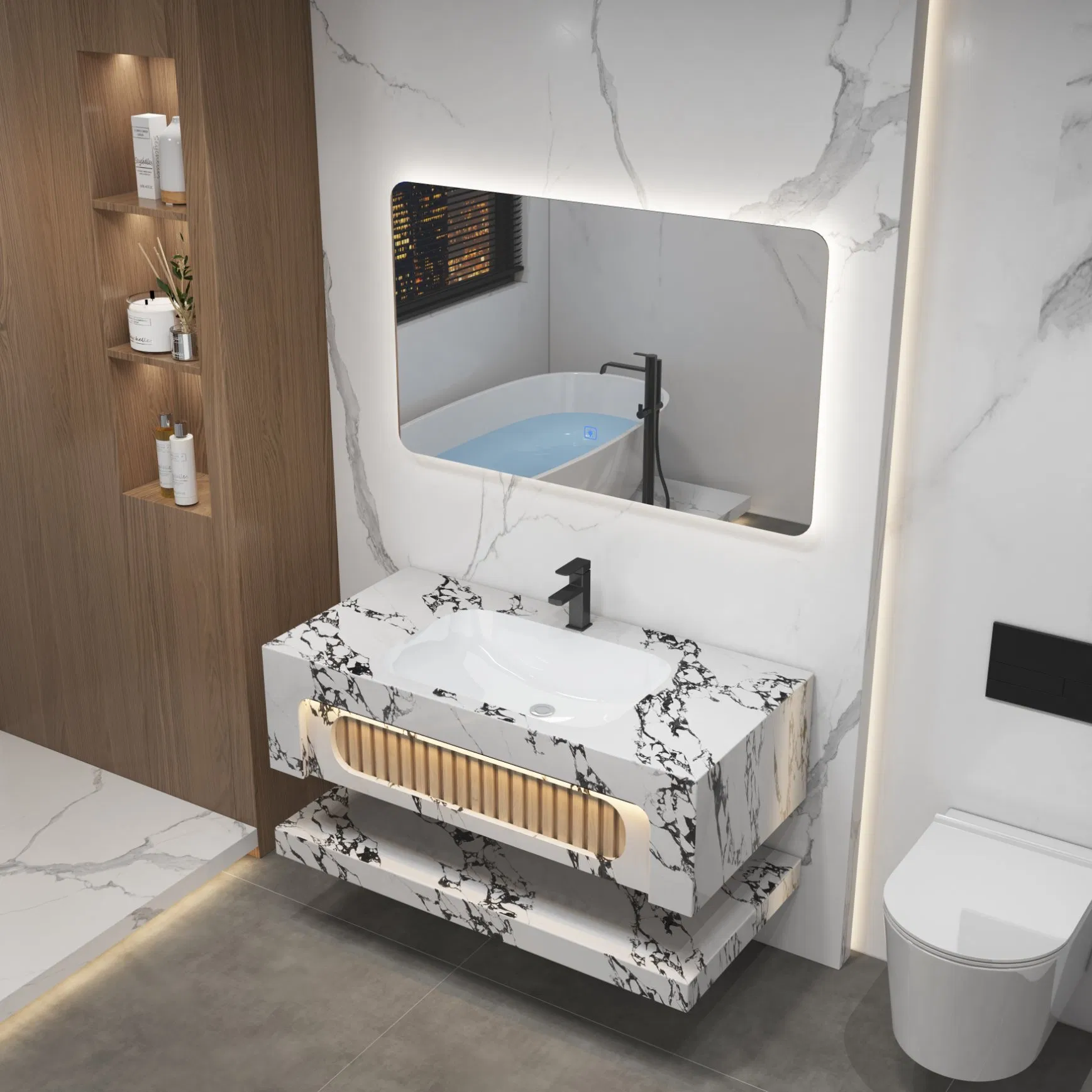 Bath Sanitary Ware LED Light Smart Mirror Floating Bath Vanity Sink Bathroom Furniture