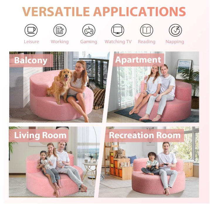 Chaise Lounge for Living Room, Bedroom (Pink, Wrinkles)