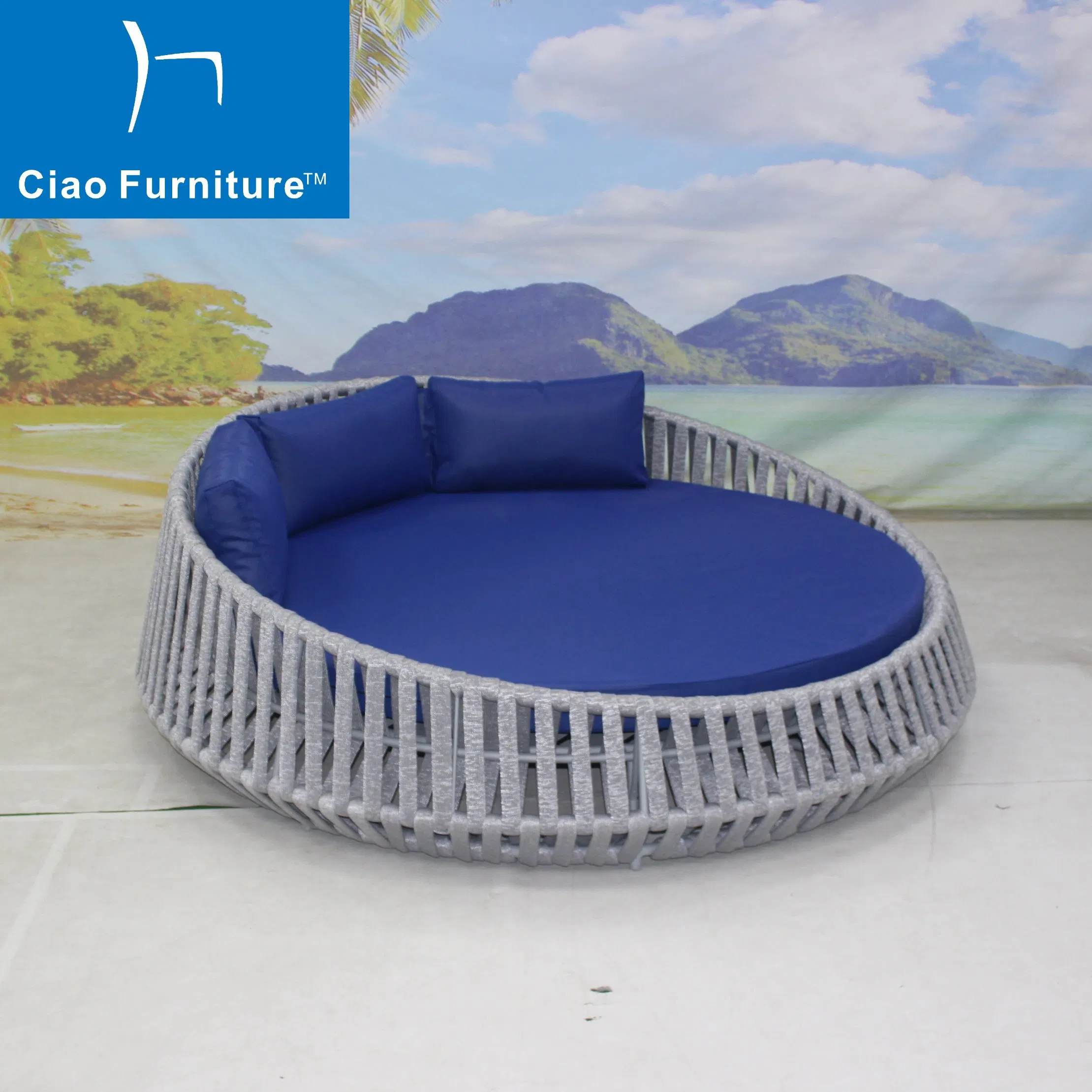 Leisure Garden Furniture Outdoor Hotel Villa Balcony Rope Woven Round Lounge Daybed