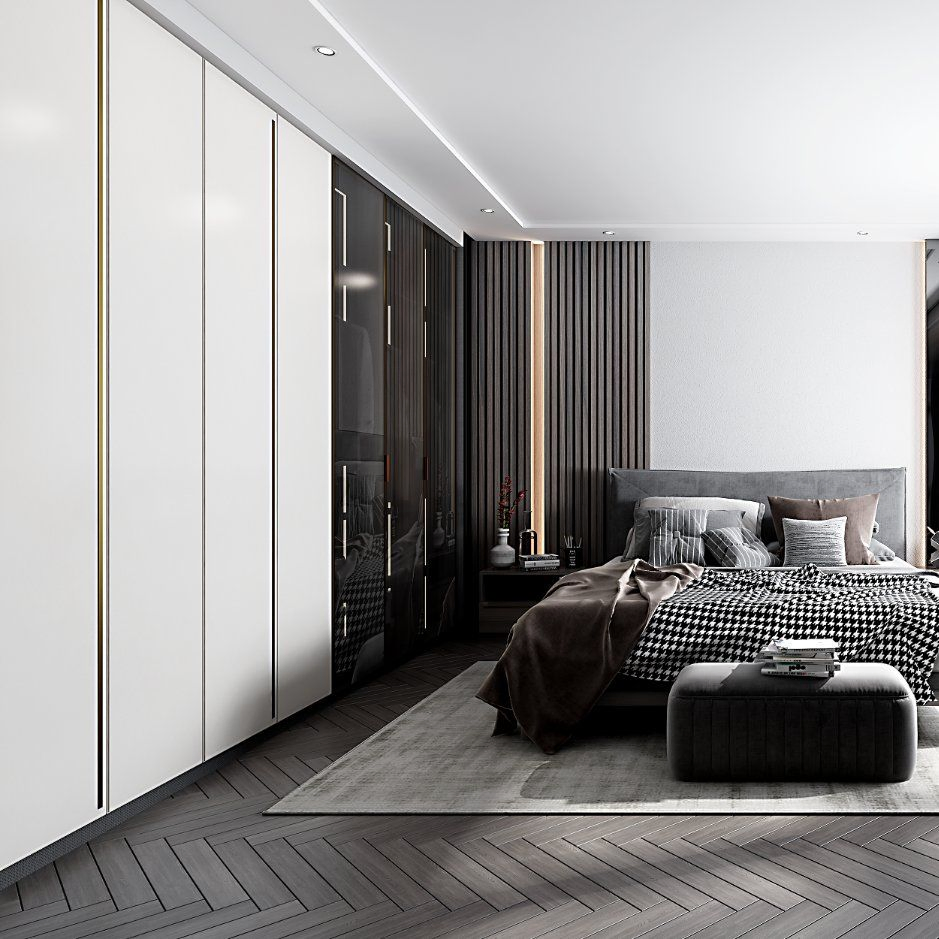 Melamine Wood Storage Sliding Cloest Custom Wardrobe with Drawers Solid Wood Modern Bedside Table Bedroom Home Furniture Sets