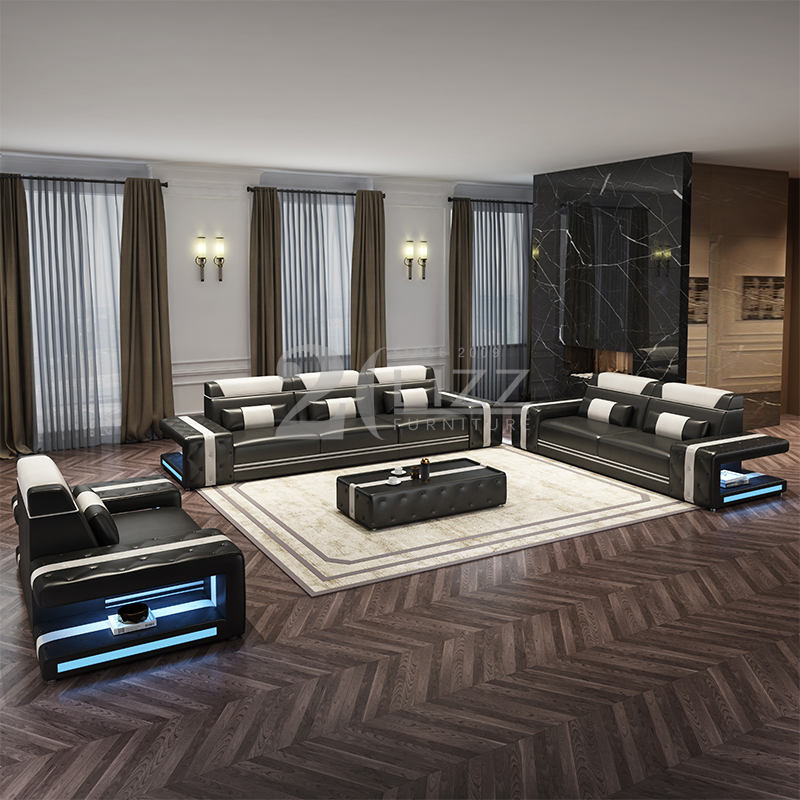 USA Popular Smart Home Living Room Furniture Leisure Leather Sofa Set with Coffee Table