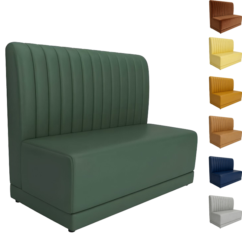 Foshan Commercial Modern Customized Wholesale Wood/Wooden Dining Table and Green Leather Sofa Set Restaurant Booth Seating Furniture for Cafe Bistro