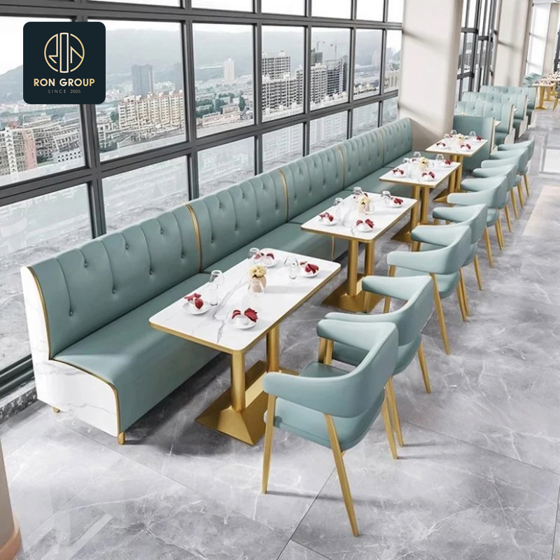 Hot Selling Modern Square Marble Coffee Shop Cafe Table Commercial Curved Chair Leather Booth Sofa Seating Pizza Restaurant Furniture for Restaurant Use
