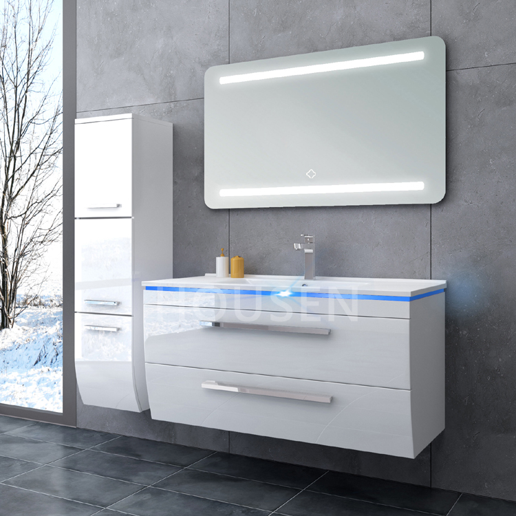PVC Curved Waterproof Dressing Vanity 304 Stainless Steel LED Smart Bathroom Furniture