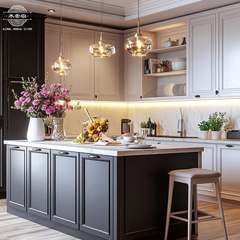 Custom Modern U-Shape Kitchen Cabinet Set Solid Wood Furniture Manufacturer Custom Cupboard Wholesale Modular Kitchen Designs