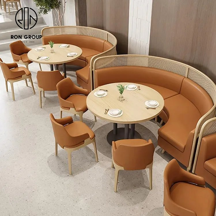 Leather Modern Restaurant Coffee Shop Commercial Wood Cafe Sofa Bench Booth Seating Table and Chair Set Furniture for Restaurant