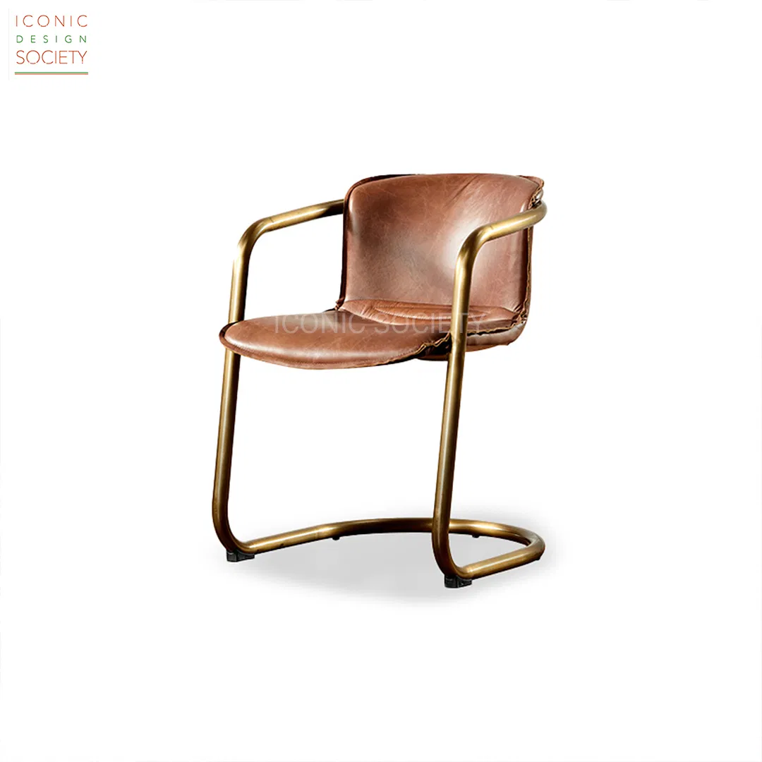 Modern Restaurant Furniture Hotel Metal Iron Retro Loft Industrial Genuine Leather Dining Chair Table Dining Furniture