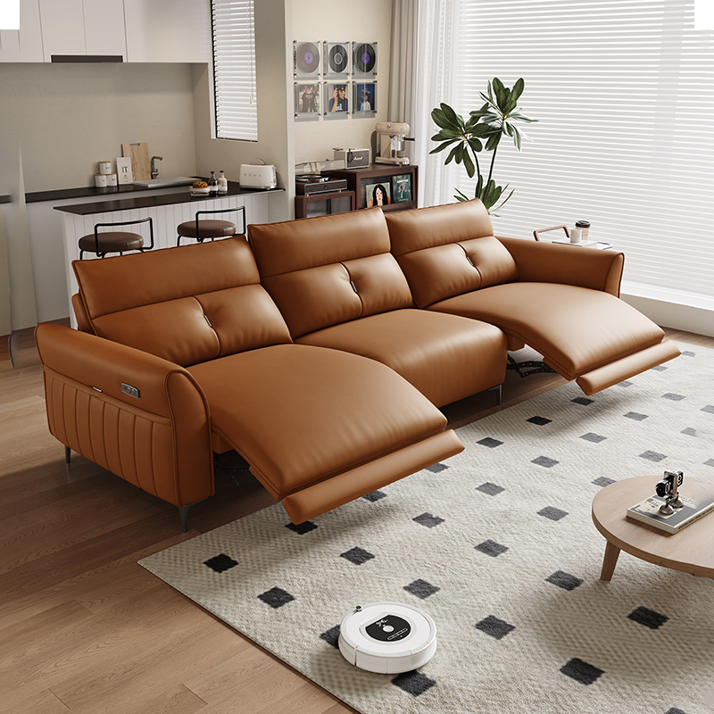 Solid Wood Frame Segmented Modular Electric Leather Home Recliner Functional Sofa Living Room Furniture