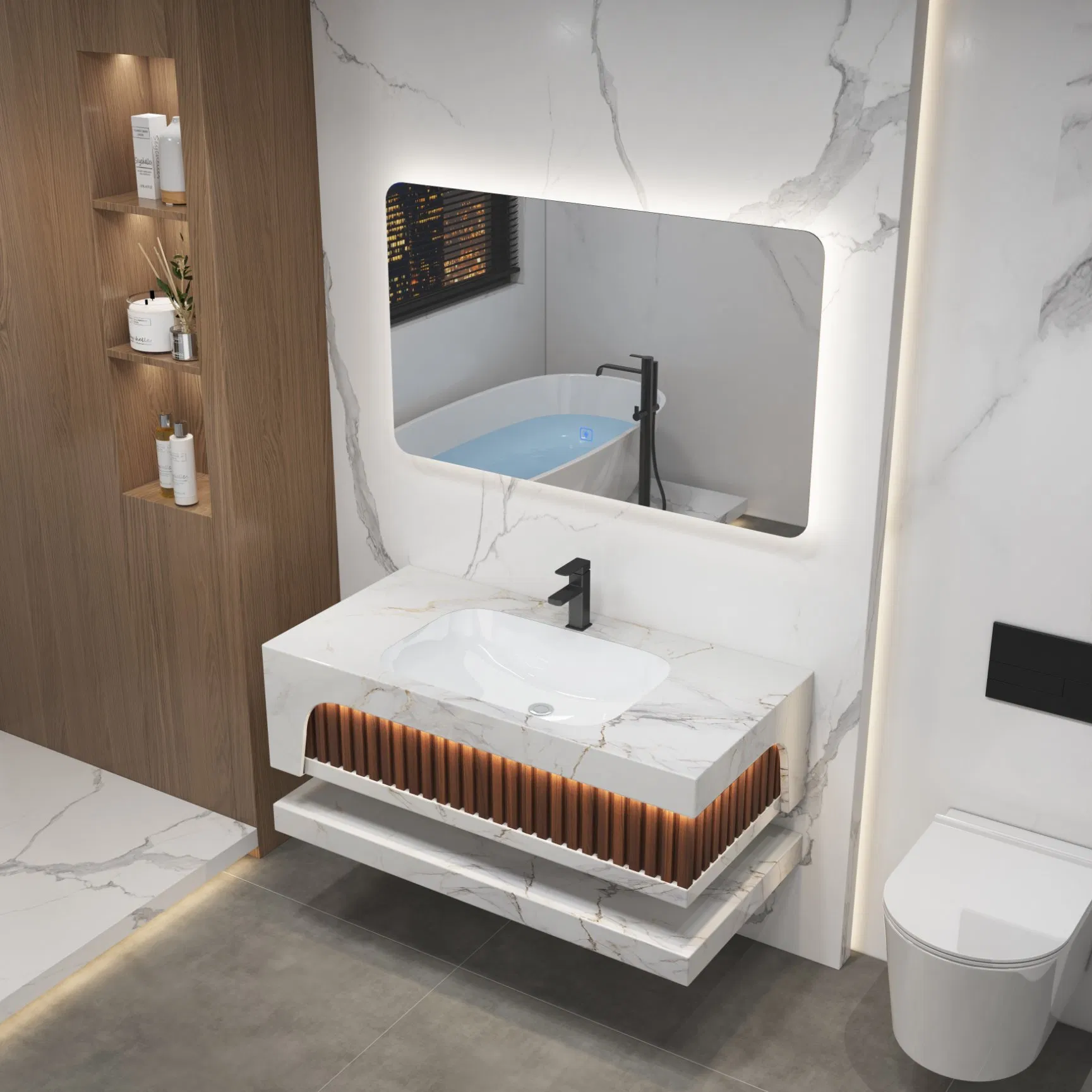 Bath Sanitary Ware LED Light Smart Mirror Floating Bath Vanity Sink Bathroom Furniture