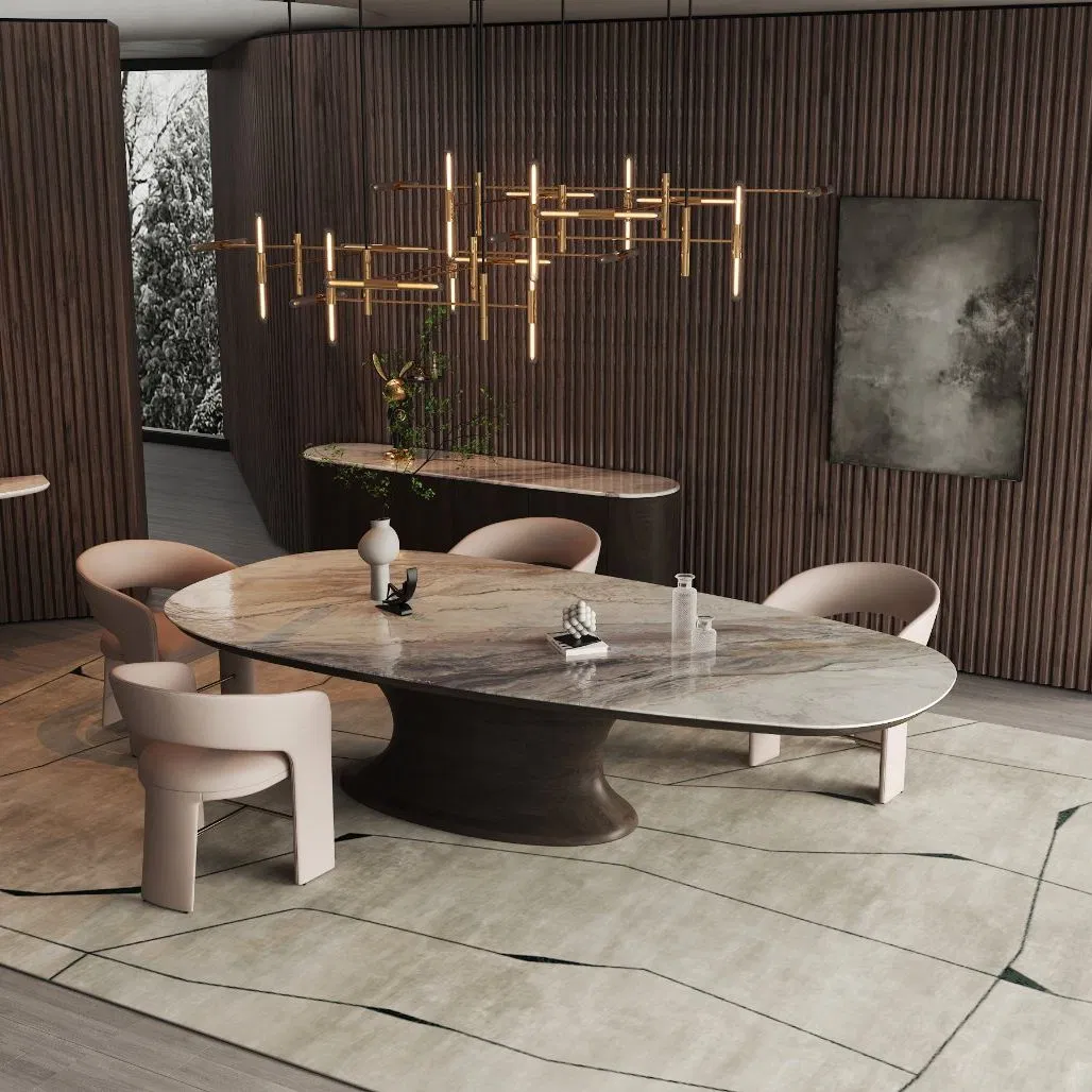Modern Diningroom Ash Wood Round Hot Sale Luxury Furniture Marble Dining Table