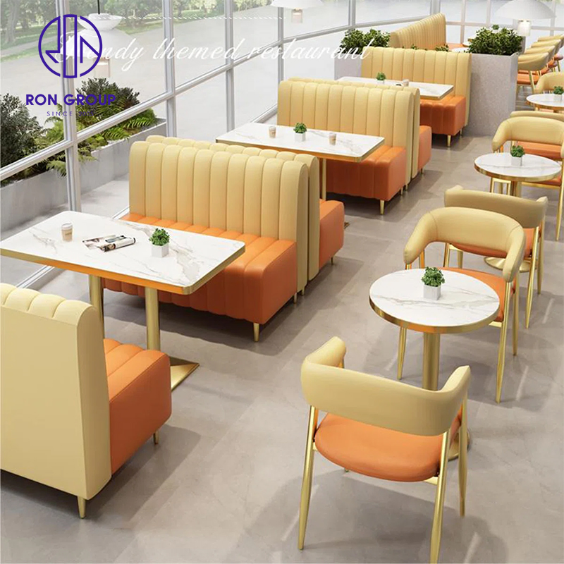 Premium Modern Mcdonald Commercial Leather Booth Sofa Seating Round Marble Coffee Shop Furniture for Restaurant Table and Chair Furniture