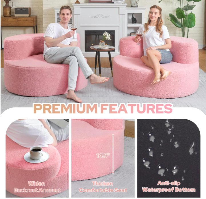 Chaise Lounge for Living Room, Bedroom (Pink, Wrinkles)