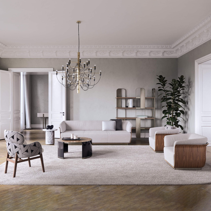 Wholesale Premium Minimalist Sofa Light Beige Fabric Modern Living Room Furniture