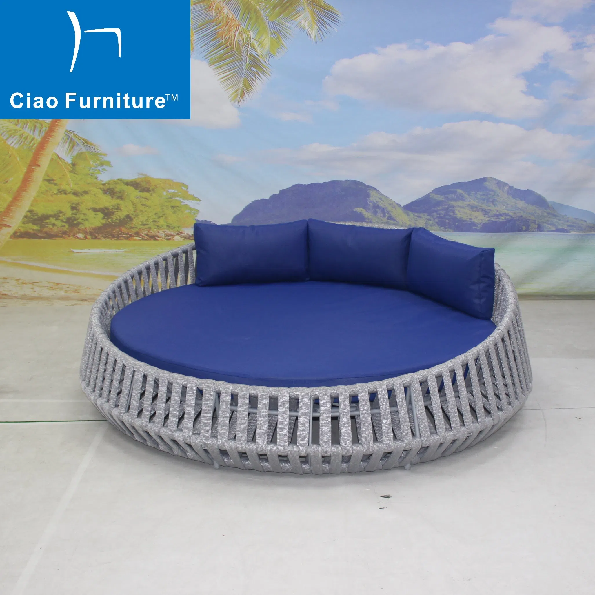 Leisure Garden Furniture Outdoor Hotel Villa Balcony Rope Woven Round Lounge Daybed