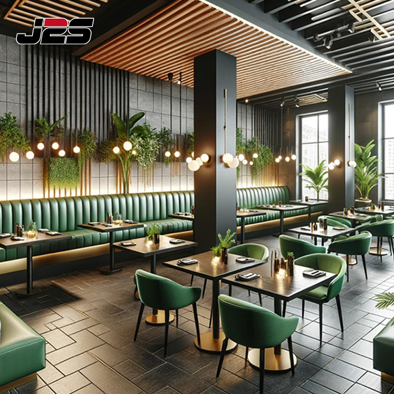 J2s Custom Modern Restaurant Furniture Set Coffee Shop with Wooden Cafe Table and Chairs Hotel and Bar Commercial Projects