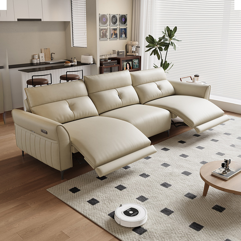 Solid Wood Frame Segmented Modular Electric Leather Home Recliner Functional Sofa Living Room Furniture