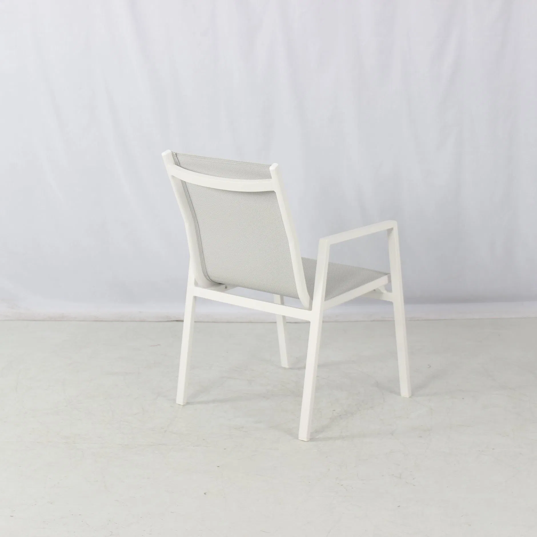 Commercial 6 Seater White Garden Terrace Aluminum Dining Table Mesh Fabric Dining Chair Furniture Set