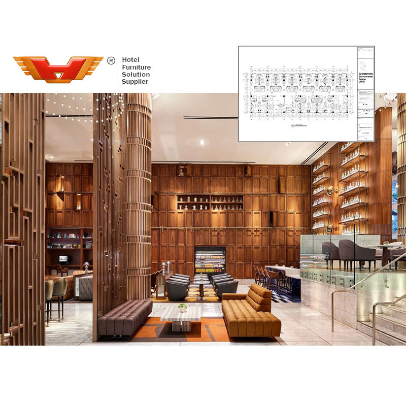 Luxury Hospitality Wooden Table Velvet Fabric Chairs Sofa Set Hotel Lounge Lobby Sitting Furniture