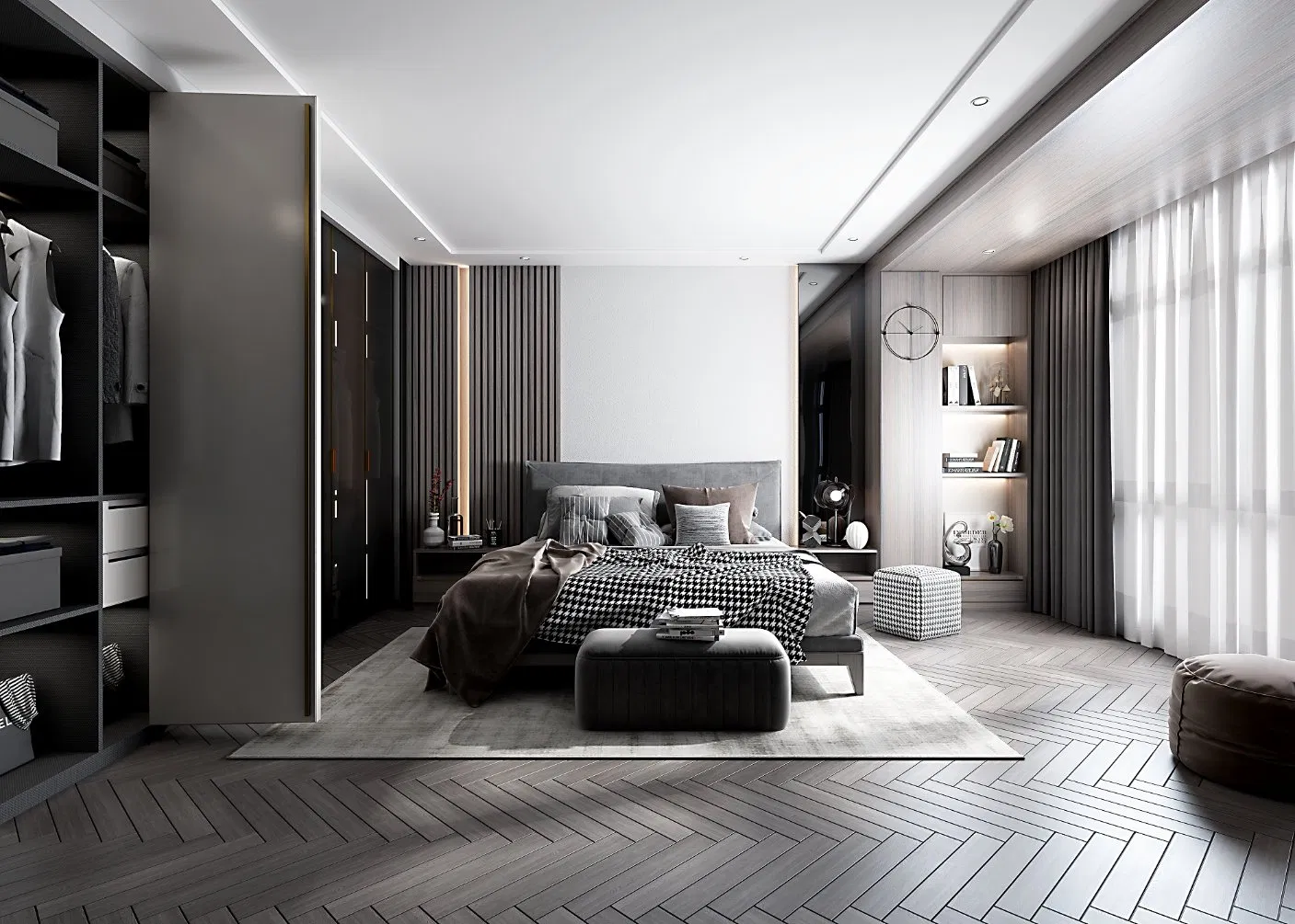 Melamine Wood Storage Sliding Cloest Custom Wardrobe with Drawers Solid Wood Modern Bedside Table Bedroom Home Furniture Sets