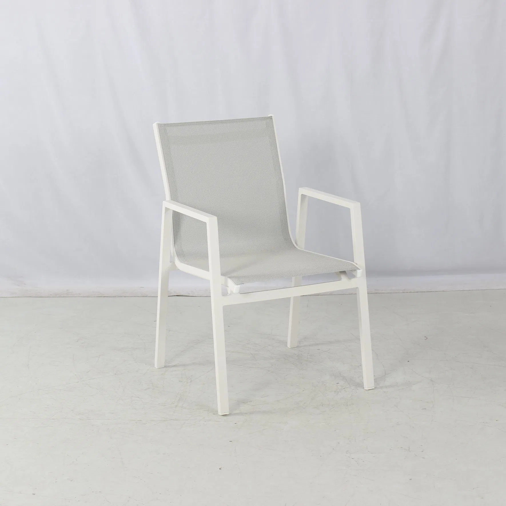 Commercial 6 Seater White Garden Terrace Aluminum Dining Table Mesh Fabric Dining Chair Furniture Set