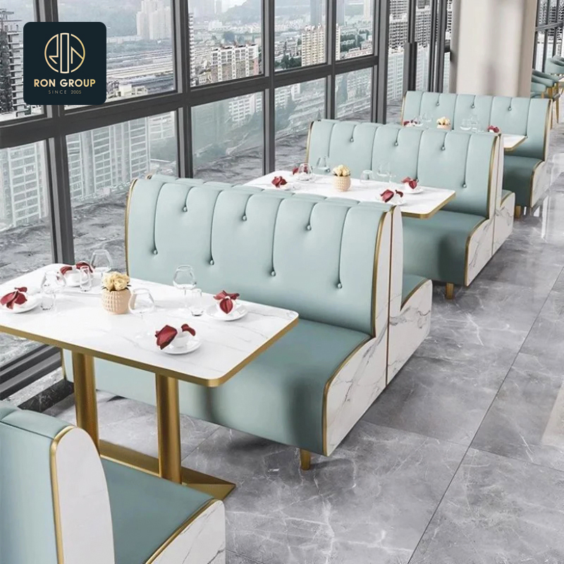 Hot Selling Modern Square Marble Coffee Shop Cafe Table Commercial Curved Chair Leather Booth Sofa Seating Pizza Restaurant Furniture for Restaurant Use