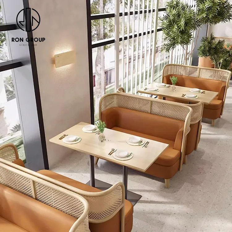 Leather Modern Restaurant Coffee Shop Commercial Wood Cafe Sofa Bench Booth Seating Table and Chair Set Furniture for Restaurant