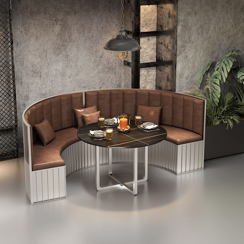 Commercial Western Iron Leather Cafe Booth Sofa Tables Chairs Restaurant Furniture