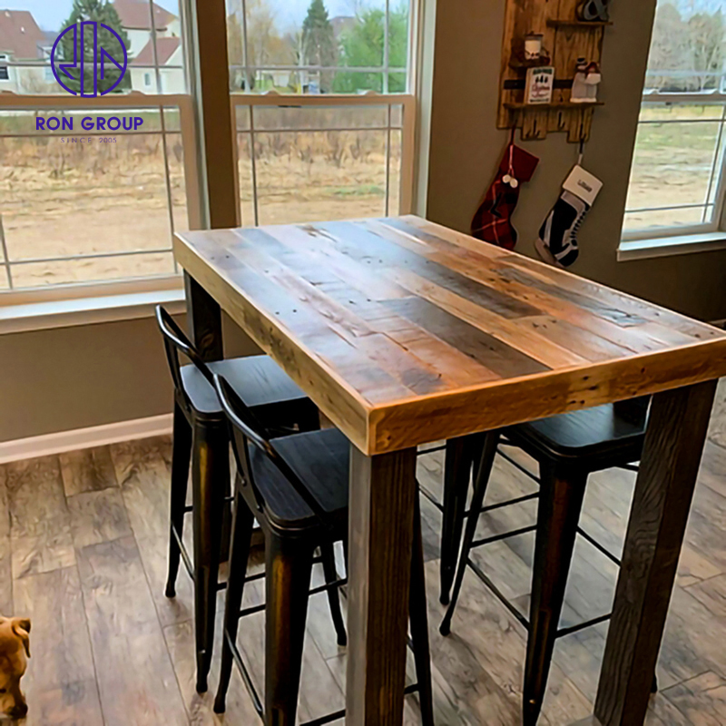 Antique Durable Cafe Coffee Shop Restaurant Booth Seating Sofa Solid Wood Split Joint Top Table Furniture for Hotel Restaurant