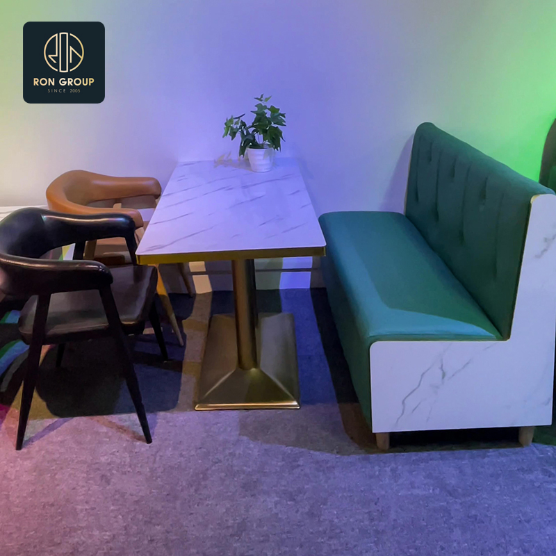 Hot Selling Modern Square Marble Coffee Shop Cafe Table Commercial Curved Chair Leather Booth Sofa Seating Pizza Restaurant Furniture for Restaurant Use