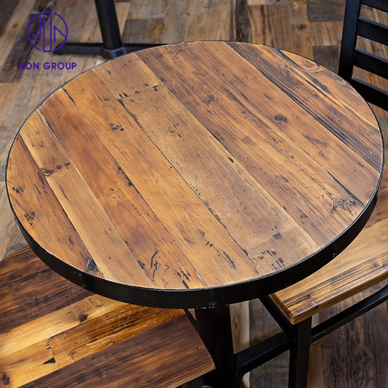 Antique Durable Cafe Coffee Shop Restaurant Booth Seating Sofa Solid Wood Split Joint Top Table Furniture for Hotel Restaurant
