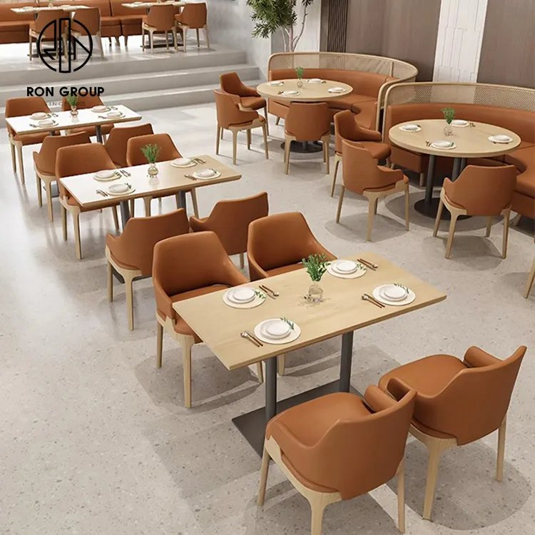 Leather Modern Restaurant Coffee Shop Commercial Wood Cafe Sofa Bench Booth Seating Table and Chair Set Furniture for Restaurant
