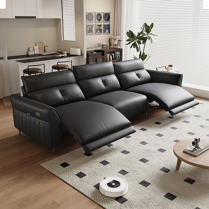 Solid Wood Frame Segmented Modular Electric Leather Home Recliner Functional Sofa Living Room Furniture
