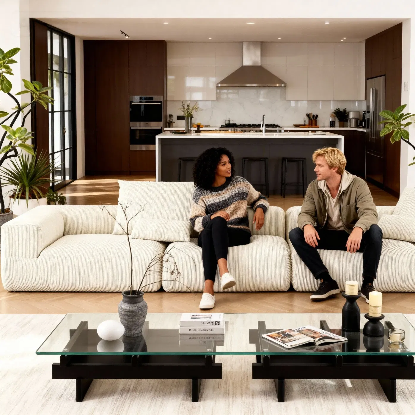 Corduroy Vacuum Compressed Sofa Modular Foam Air Sofa Furniture