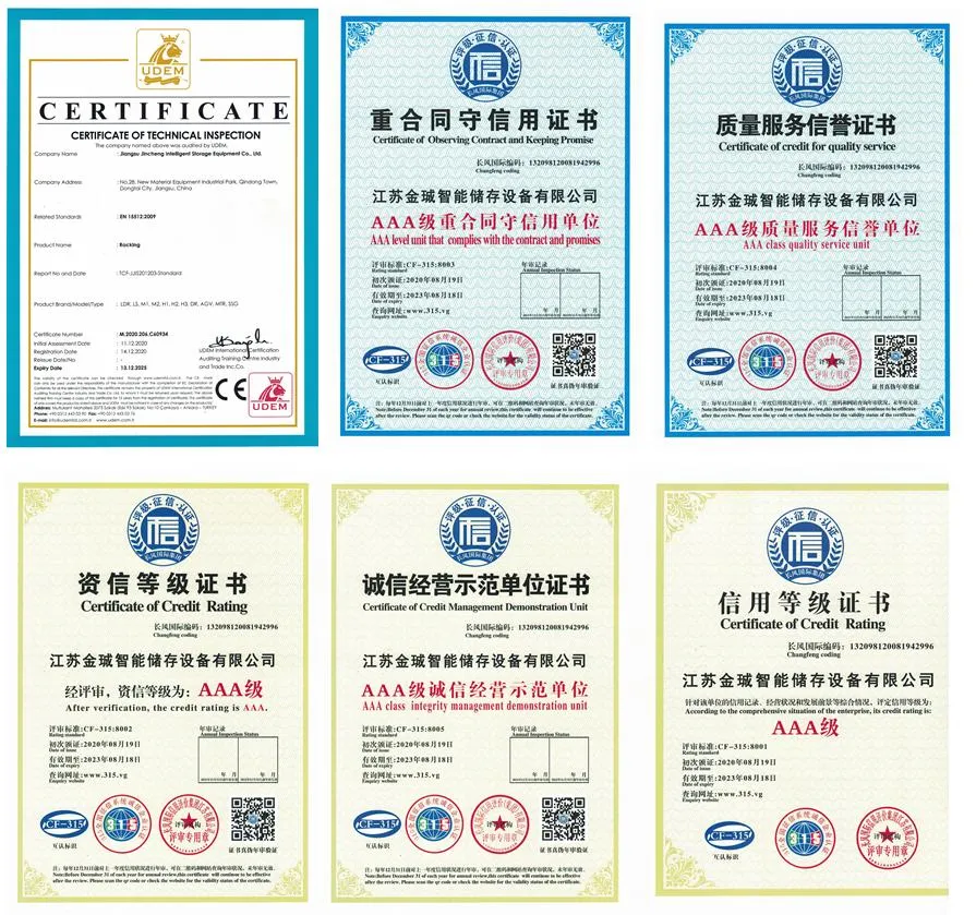 Certificados de calidad para estanterías de almacén inteligentes