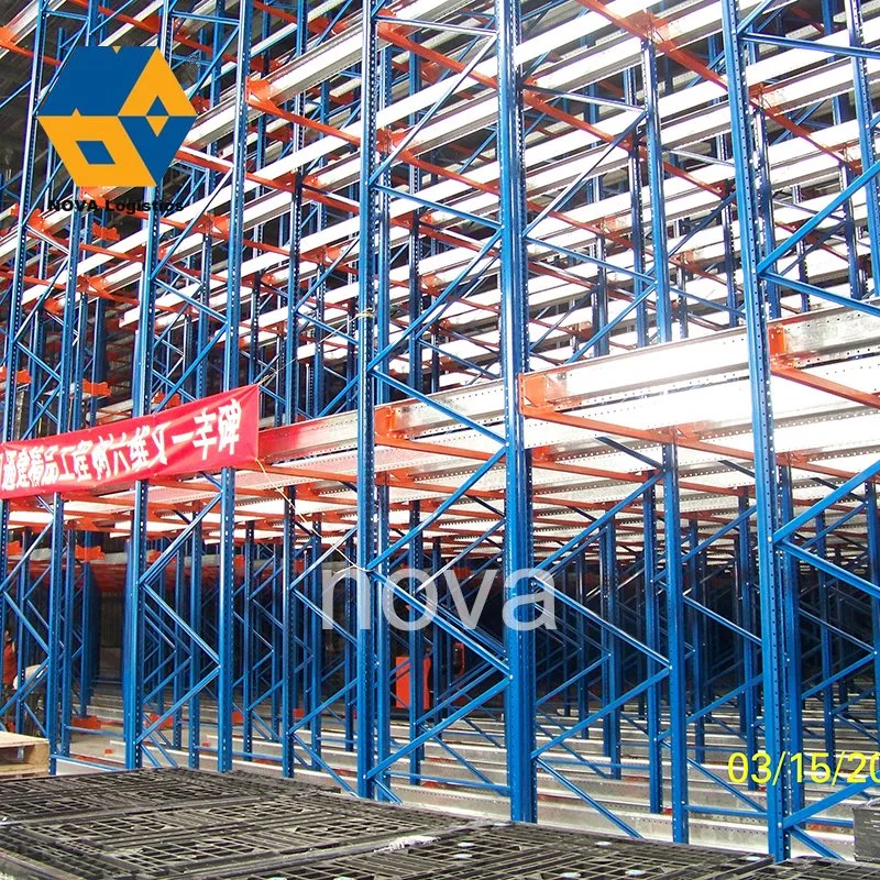 Estante de almacenamiento de metal acero de marco azul ajustable de alta resistencia para logística personalizada de almacén, estante de paletas de carretilla de radio de entrada