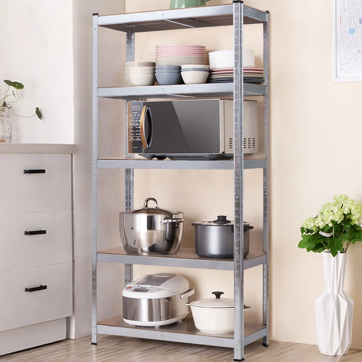 Estante de almacenamiento de acero galvanizado sin tornillos de alta calidad ajustable 5-Layer para almacén