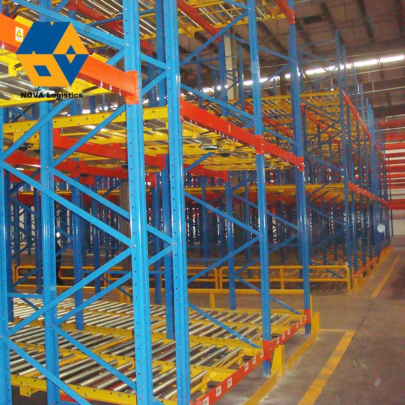 Estante de rodillos de gravedad ajustable de alta densidad personalizado Nova para almacenamiento en almacén de acero, estante de paletas de gravedad de alta resistencia