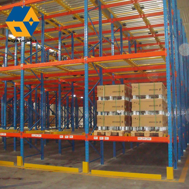 Estante de rodillos de gravedad ajustable de alta densidad personalizado Nova para almacenamiento en almacén de acero, estante de paletas de gravedad de alta resistencia