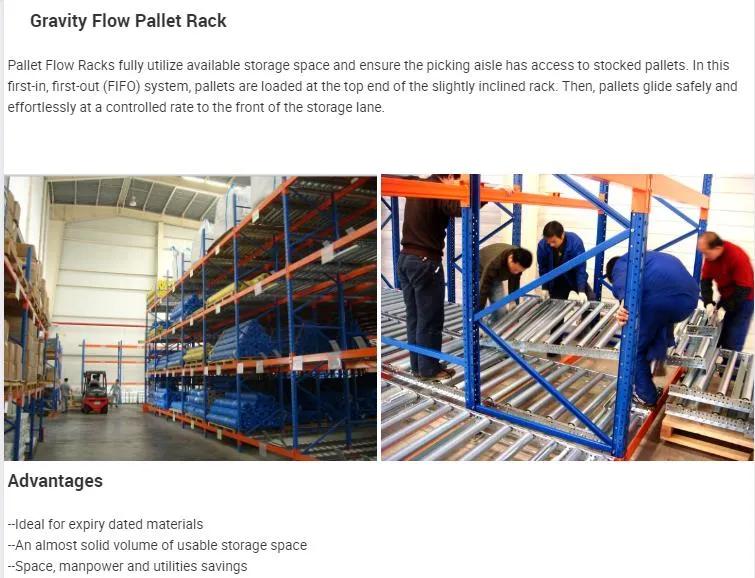 Estante de flujo de palets de rodillos de gravedad para fábrica industrial, estantes metálicos de almacén