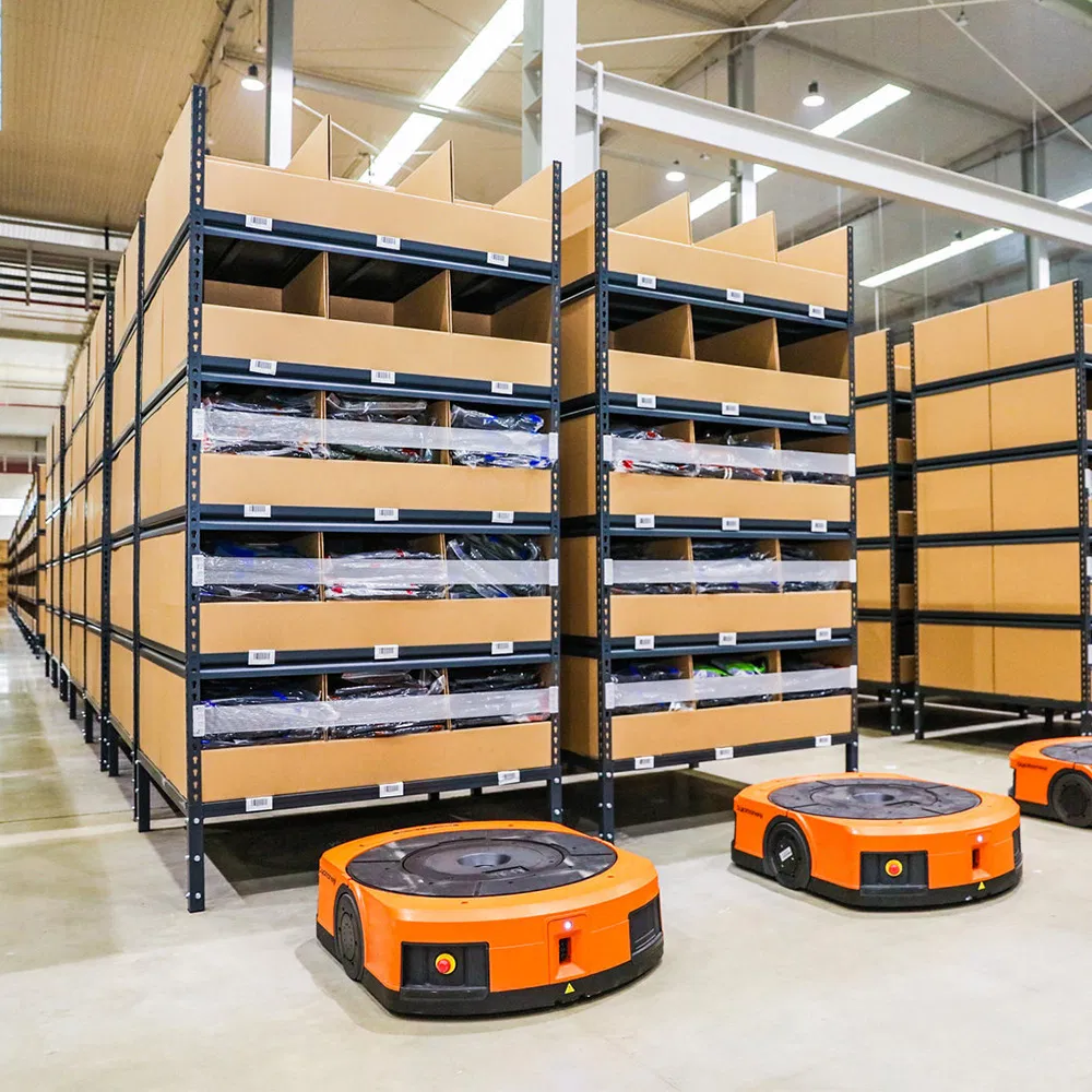 Sistemas de estanterías industriales de metal de alta resistencia, automatización de almacenes con robots inteligentes, soportes de almacenamiento, estantes móviles AGV