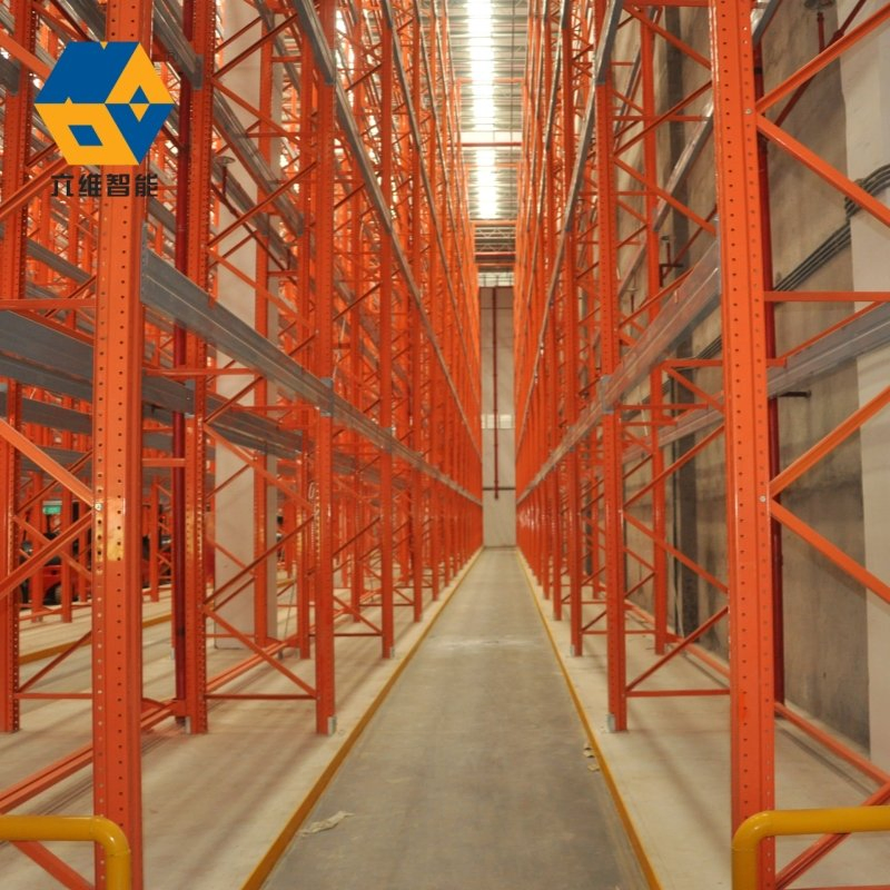 Sistema de estanterías de pasillo muy estrecho de acero de alta calidad, ajustable y de alta resistencia, estantería selectiva VNA de doble profundidad, marco azul, almacenamiento en metal para almacenes, estantería para palets VNA
