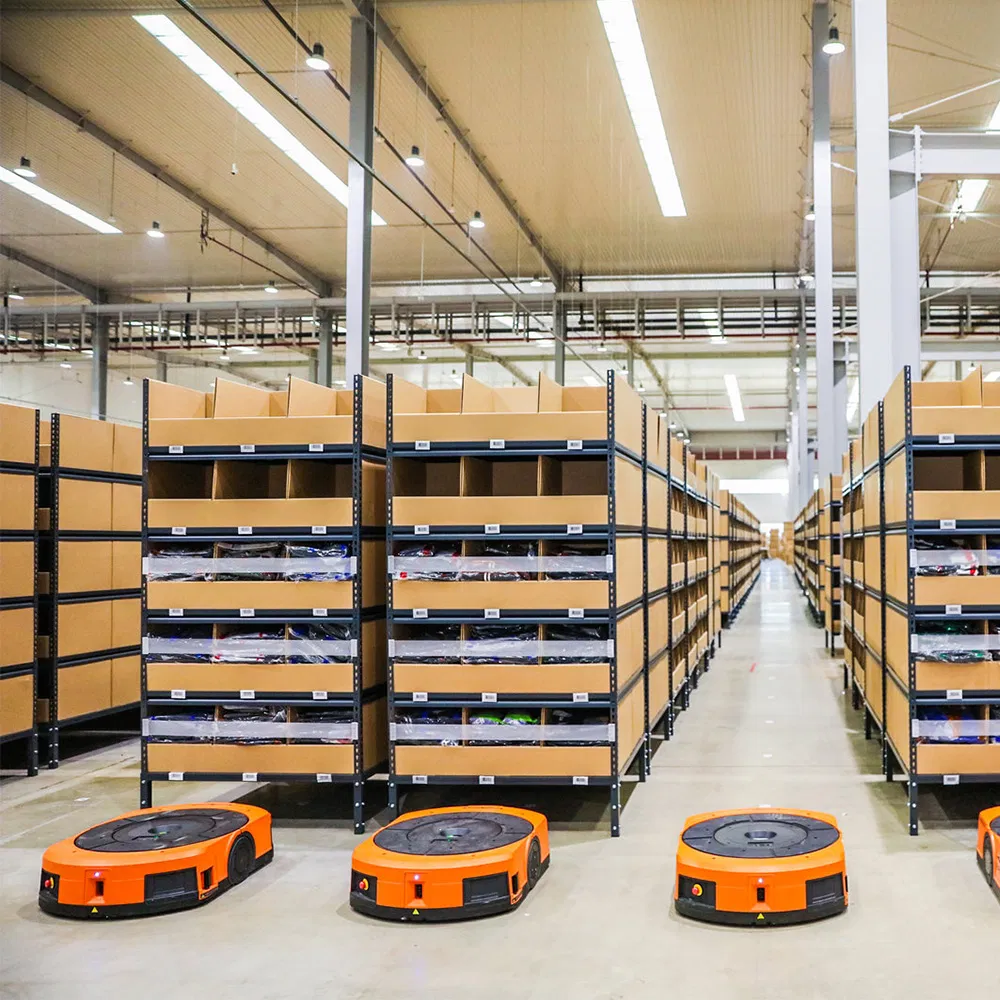 Sistemas de estanterías industriales de metal de alta resistencia, automatización de almacenes con robots inteligentes, soportes de almacenamiento, estantes móviles AGV