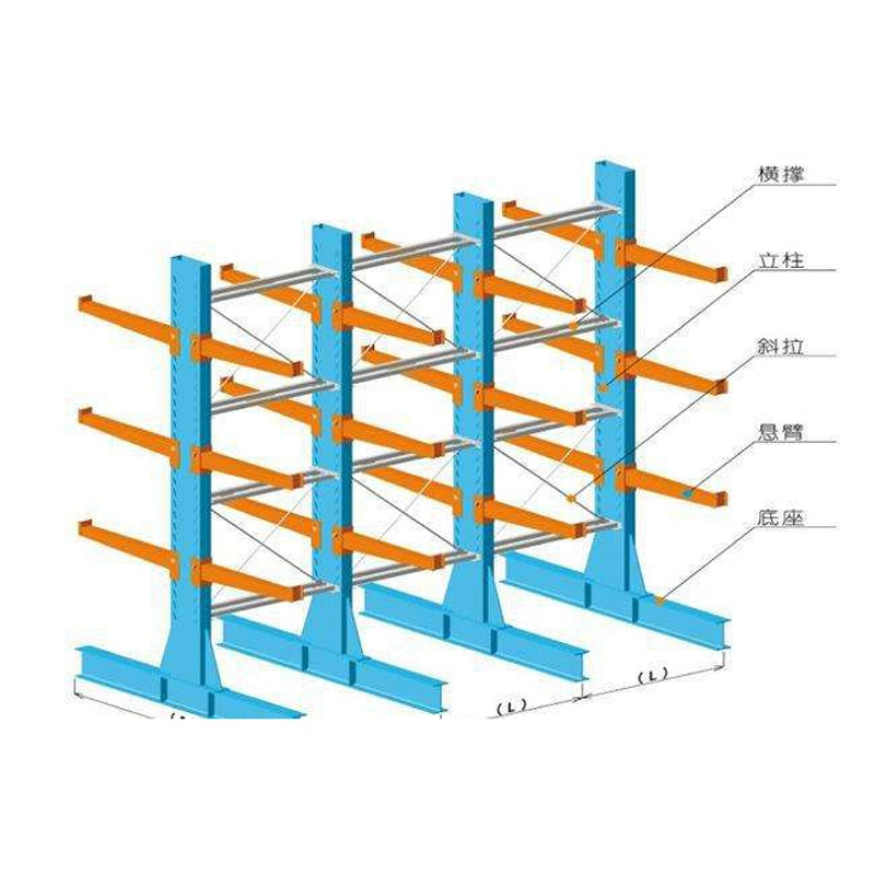 Unidad de estantería cantilever de carga pesada para almacenar materiales de tamaño irregular en planta de fabricación con brazos de acero reforzado