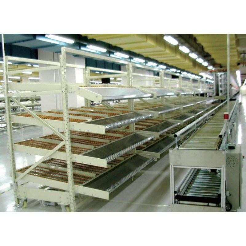 Planta de ensamblaje estante de almacenamiento de rodillos de flujo de cartón con caja de piezas