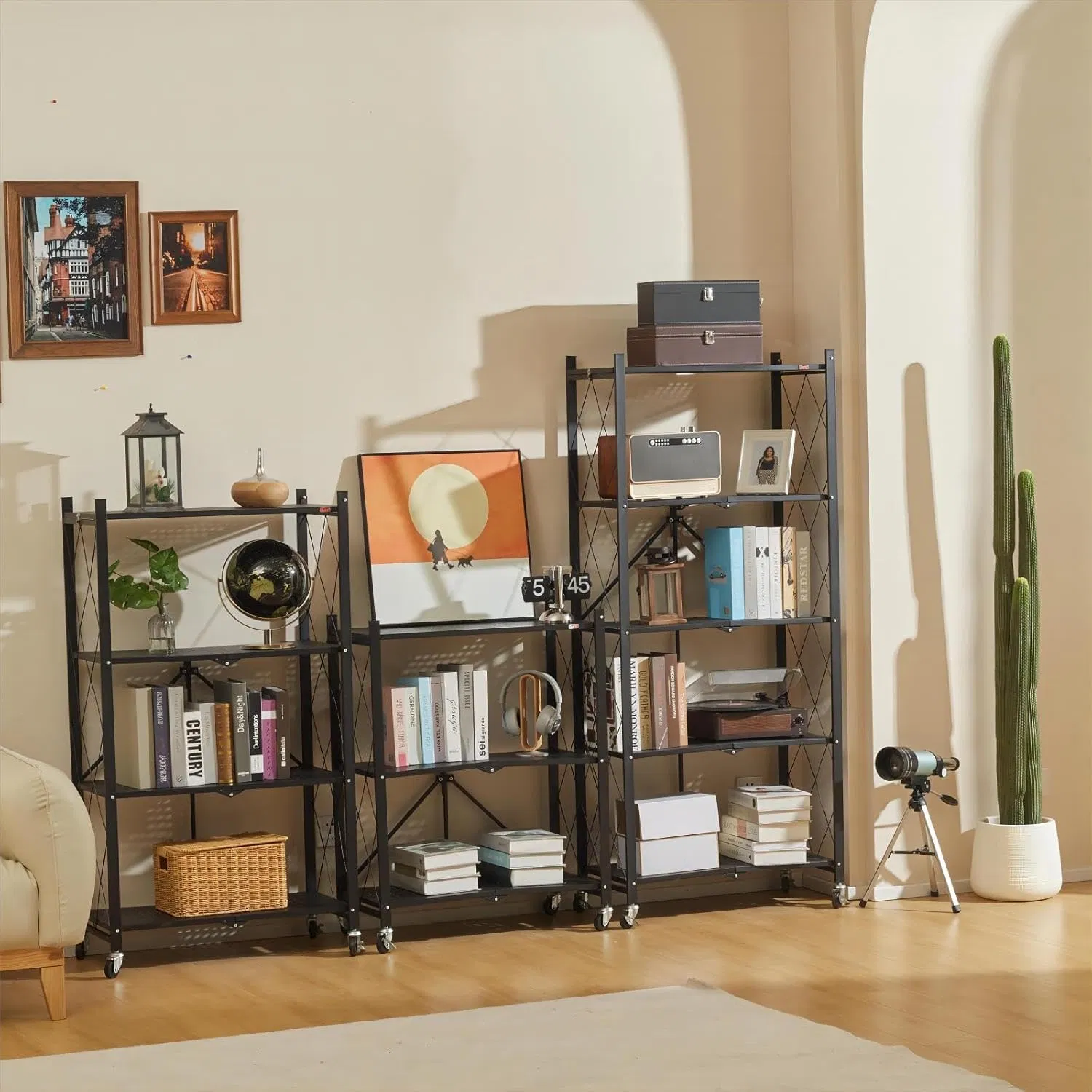 Caddy de Ducha Grande 5-Tier Estante de Almacenamiento Plegable con Ruedas Estante de Metal Plegable de Alta Resistencia con Ruedas