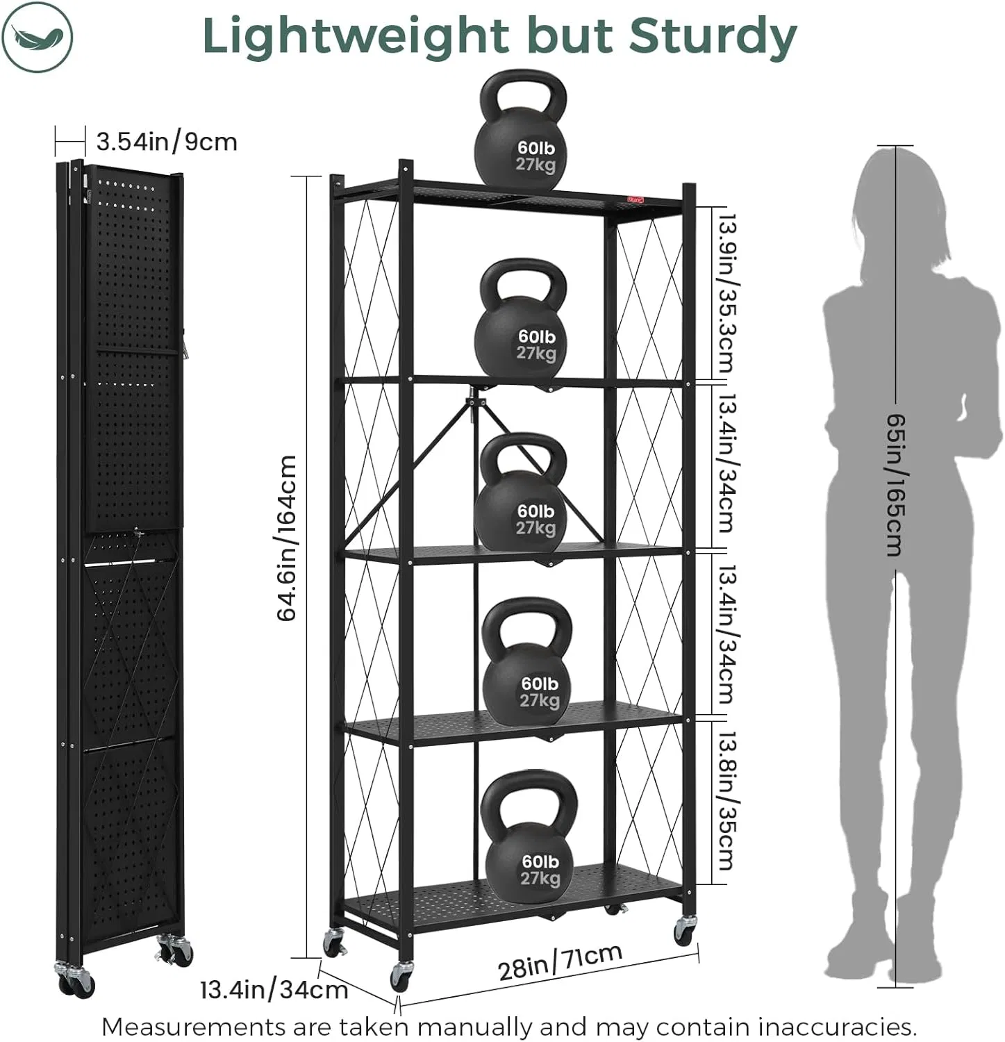 Caddy de Ducha Grande 5-Tier Estante de Almacenamiento Plegable con Ruedas Estante de Metal Plegable de Alta Resistencia con Ruedas