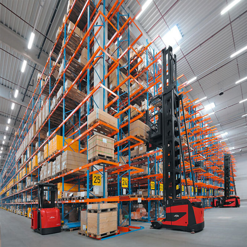 Sistema de estanterías de acero para almacenamiento en almacén, sistema de estanterías VNA, estanterías de pasillo estrecho con sistema de palets